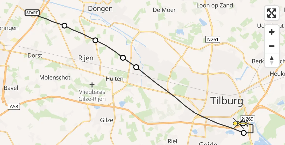 Routekaart van de vlucht: Lifeliner 2 naar Tilburg