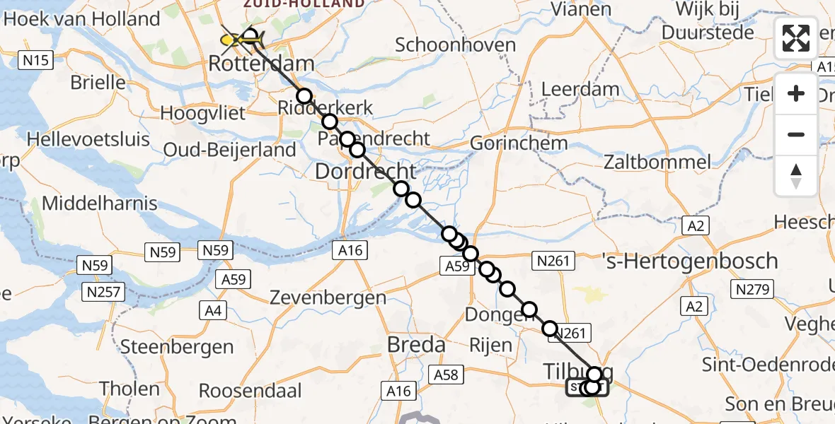 Routekaart van de vlucht: Lifeliner 2 naar Rotterdam The Hague Airport