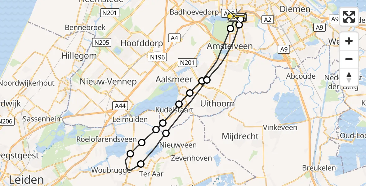 Routekaart van de vlucht: Lifeliner 1 naar VU Medisch Centrum Amsterdam