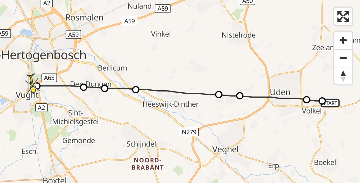 Routekaart van de vlucht: Lifeliner 3 naar Vught