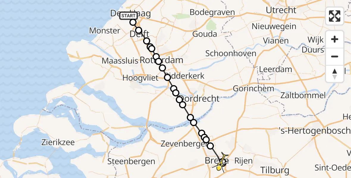 Routekaart van de vlucht: Lifeliner 2 naar Breda