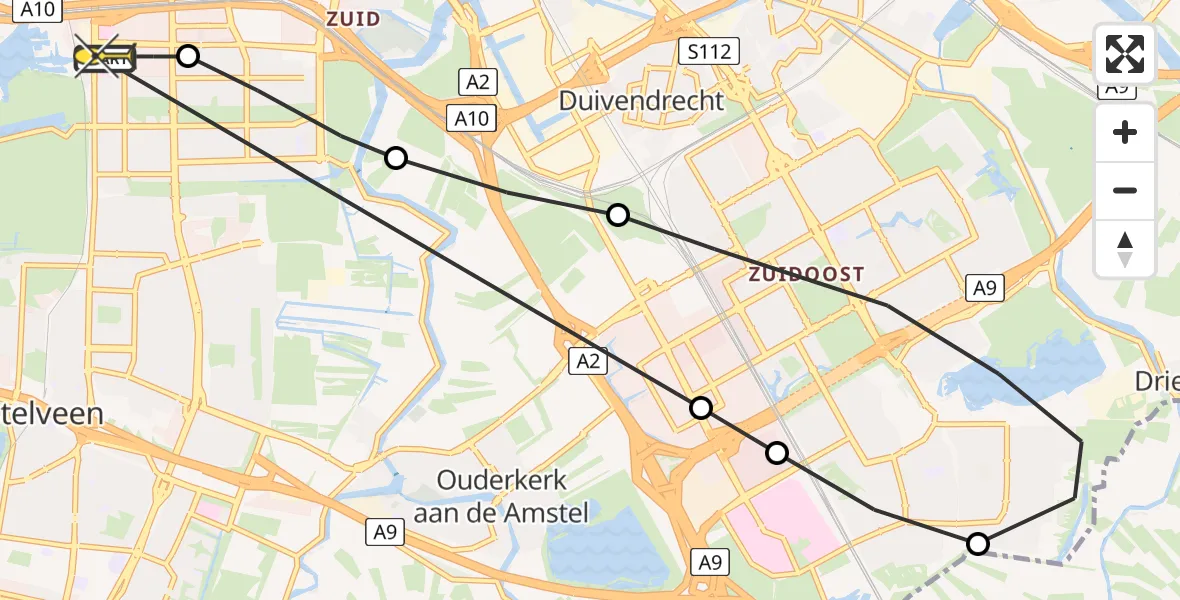 Routekaart van de vlucht: Lifeliner 1 naar VU Medisch Centrum Amsterdam