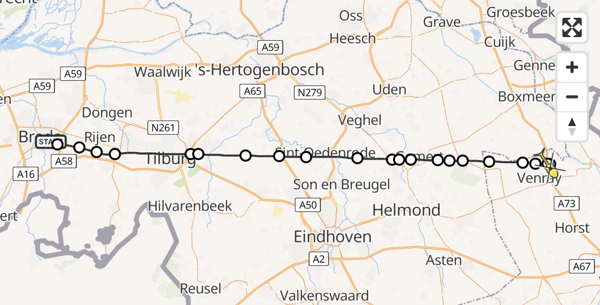 Routekaart van de vlucht: Lifeliner 2 naar Venray