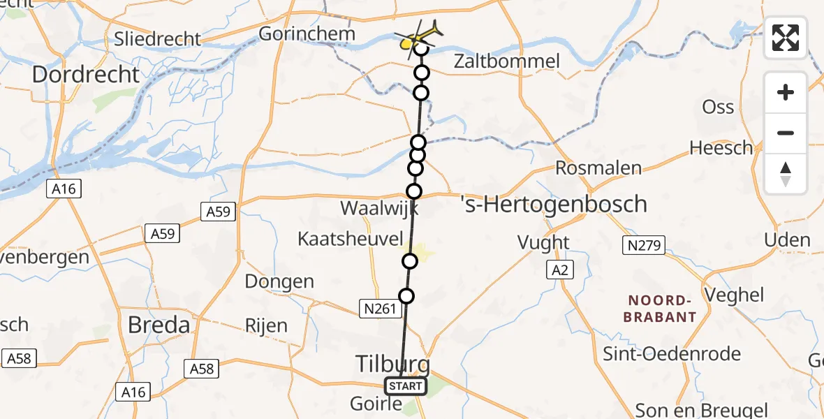 Routekaart van de vlucht: Lifeliner 3 naar Herwijnen