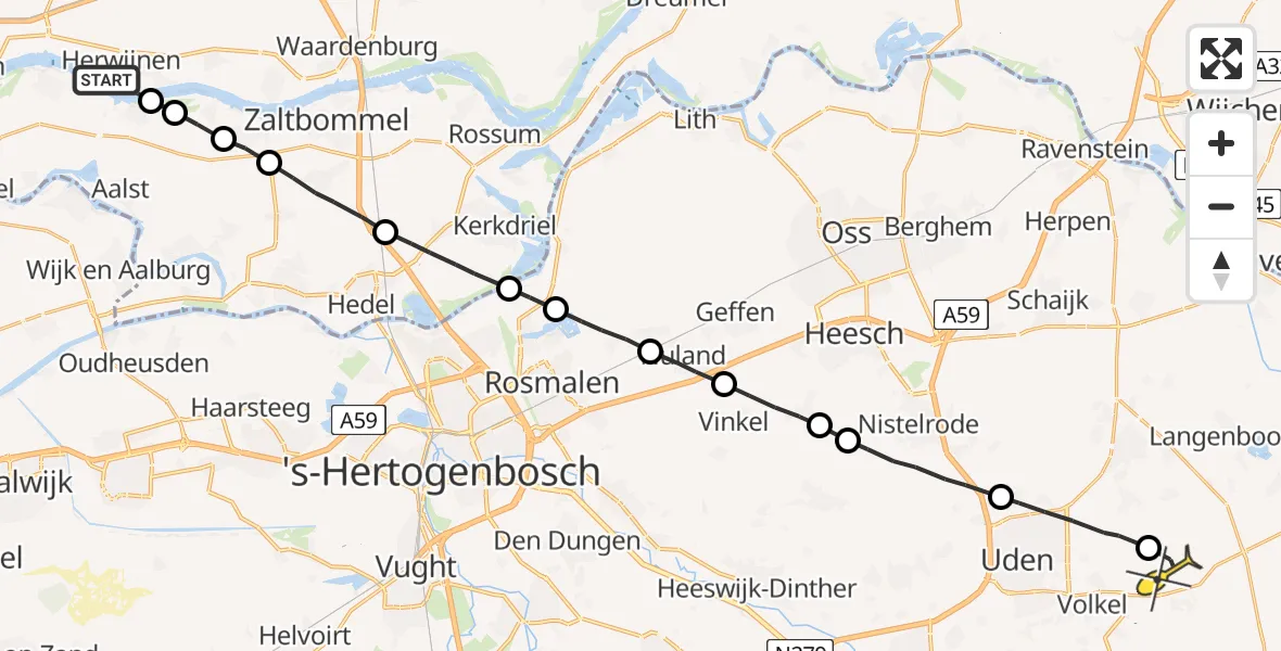 Routekaart van de vlucht: Lifeliner 3 naar Vliegbasis Volkel