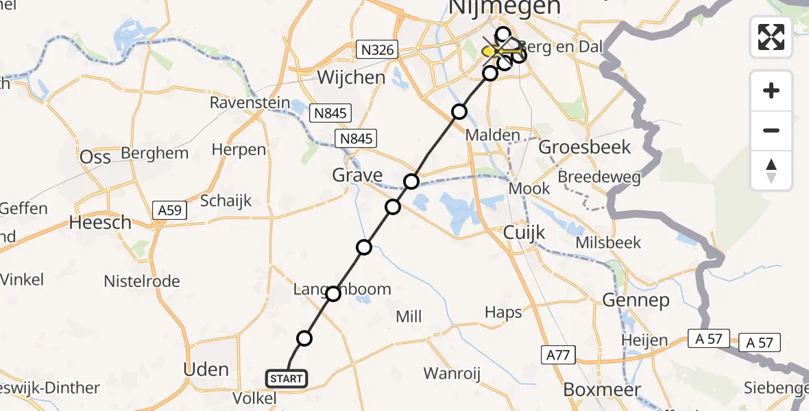 Routekaart van de vlucht: Lifeliner 2 naar Radboud Universitair Medisch Centrum