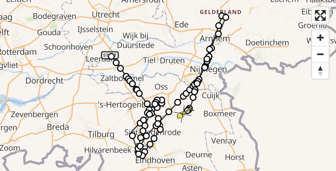 Routekaart van de vlucht: Politieheli naar Vliegbasis Volkel