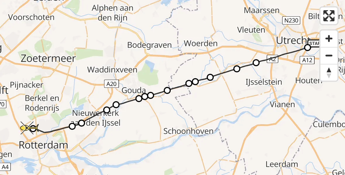 Routekaart van de vlucht: Lifeliner 2 naar Rotterdam The Hague Airport