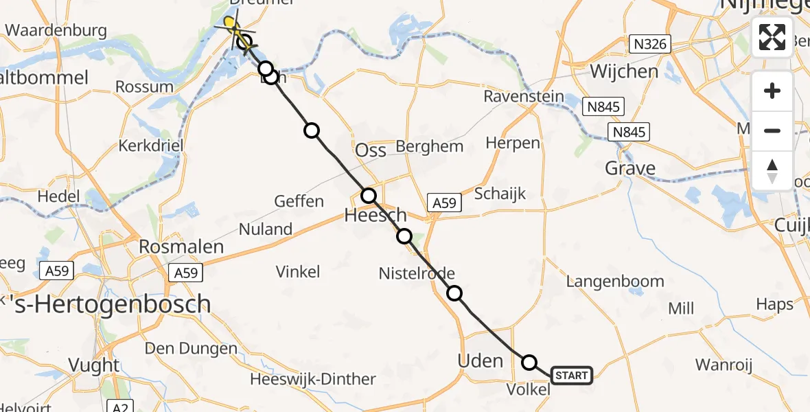 Routekaart van de vlucht: Politieheli naar Dreumel