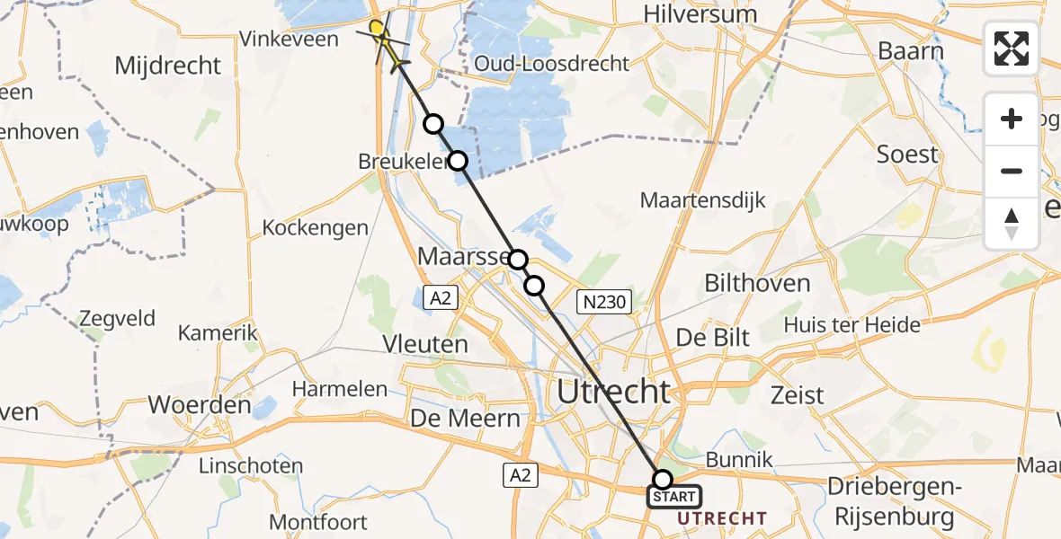 Routekaart van de vlucht: Politiehelikopter naar Loenersloot