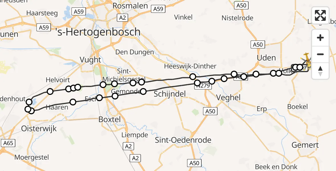Vluchtroute Traumahelikopter Vliegbasis Volkel - Vliegbasis Volkel, 14 oktober 2022, 10:28