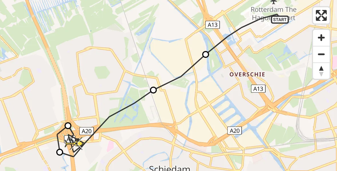 Routekaart van de vlucht: Lifeliner 2 naar Schiedam