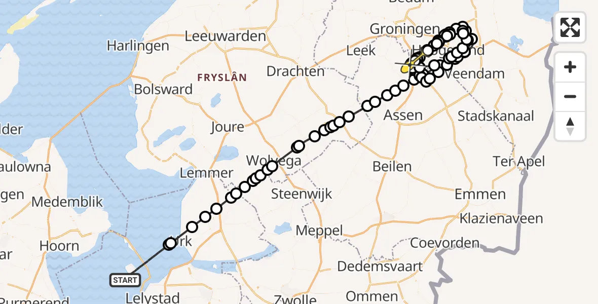 Routekaart van de vlucht: Politieheli naar Eelde