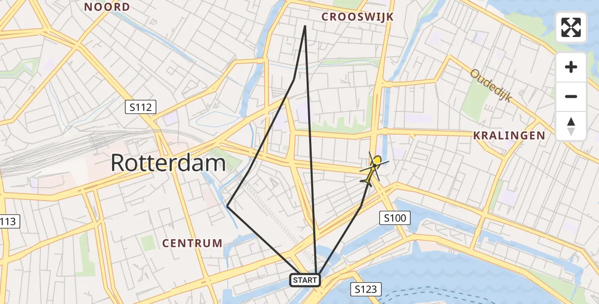 Routekaart van de vlucht: Politieheli naar Rotterdam