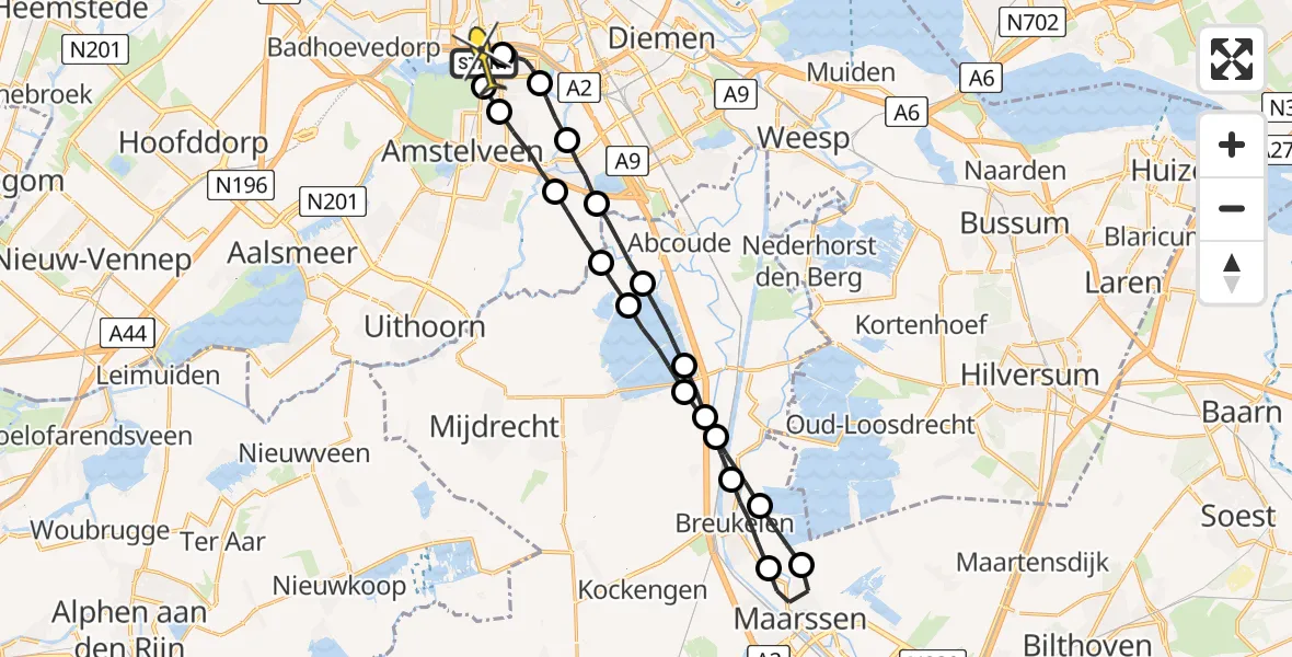 Routekaart van de vlucht: Lifeliner 1 naar VU Medisch Centrum Amsterdam