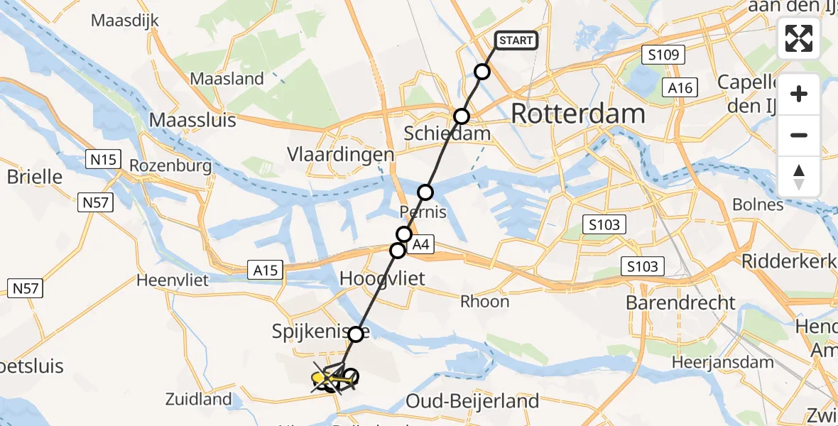 Routekaart van de vlucht: Lifeliner 2 naar Spijkenisse