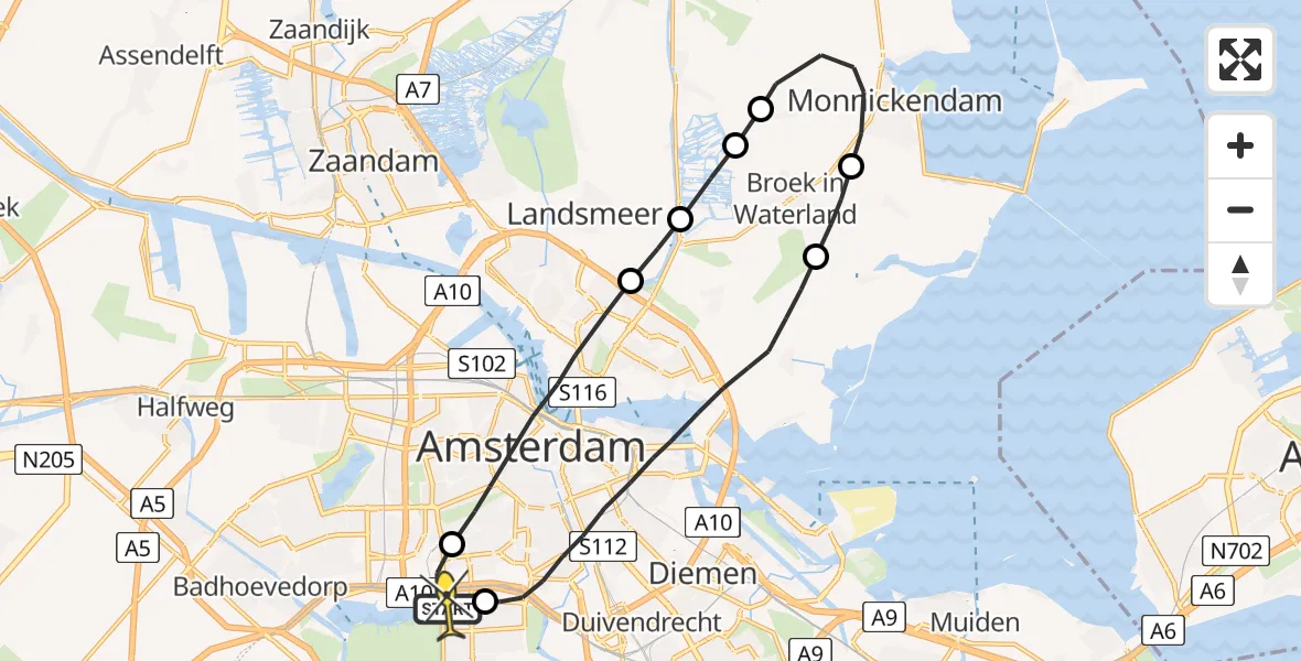 Routekaart van de vlucht: Lifeliner 1 naar VU Medisch Centrum Amsterdam