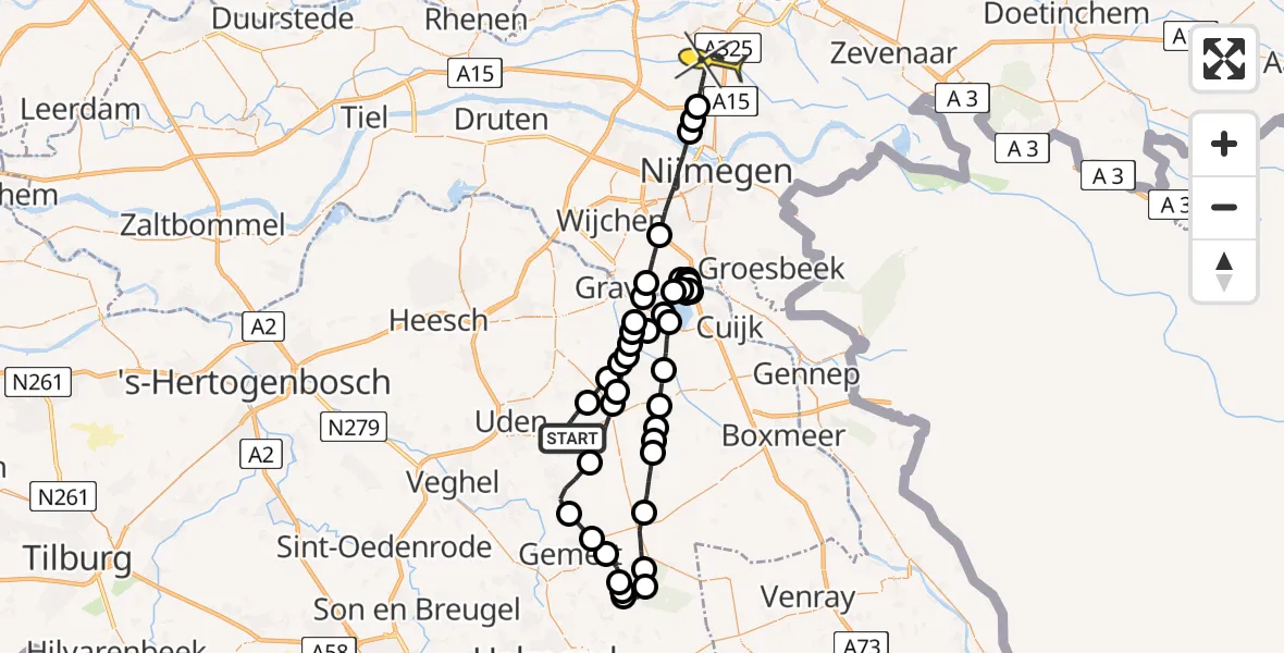 Routekaart van de vlucht: Lifeliner 3 naar Elst