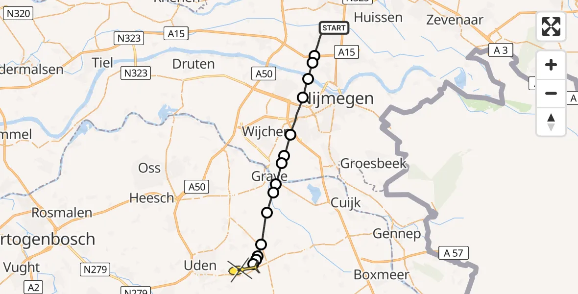 Routekaart van de vlucht: Lifeliner 3 naar Vliegbasis Volkel