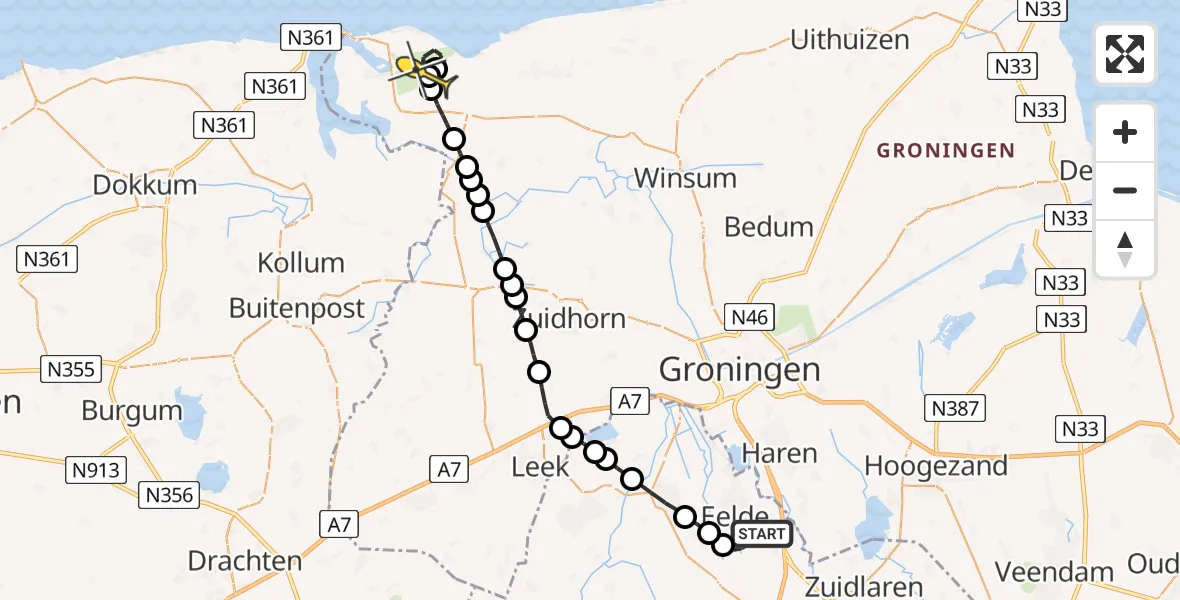 Routekaart van de vlucht: Lifeliner 4 naar Lauwersoog