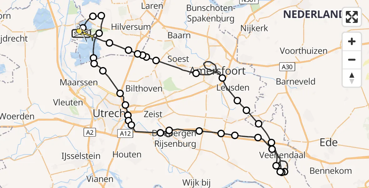 Routekaart van de vlucht: Politiehelikopter naar Loosdrecht