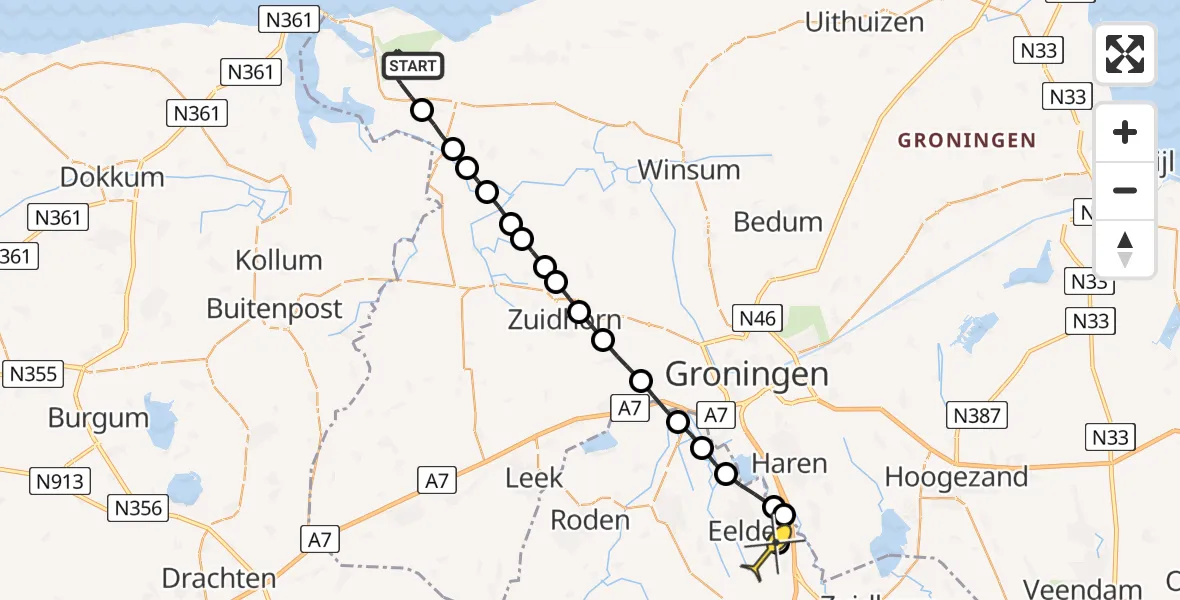 Routekaart van de vlucht: Lifeliner 4 naar Groningen Airport Eelde