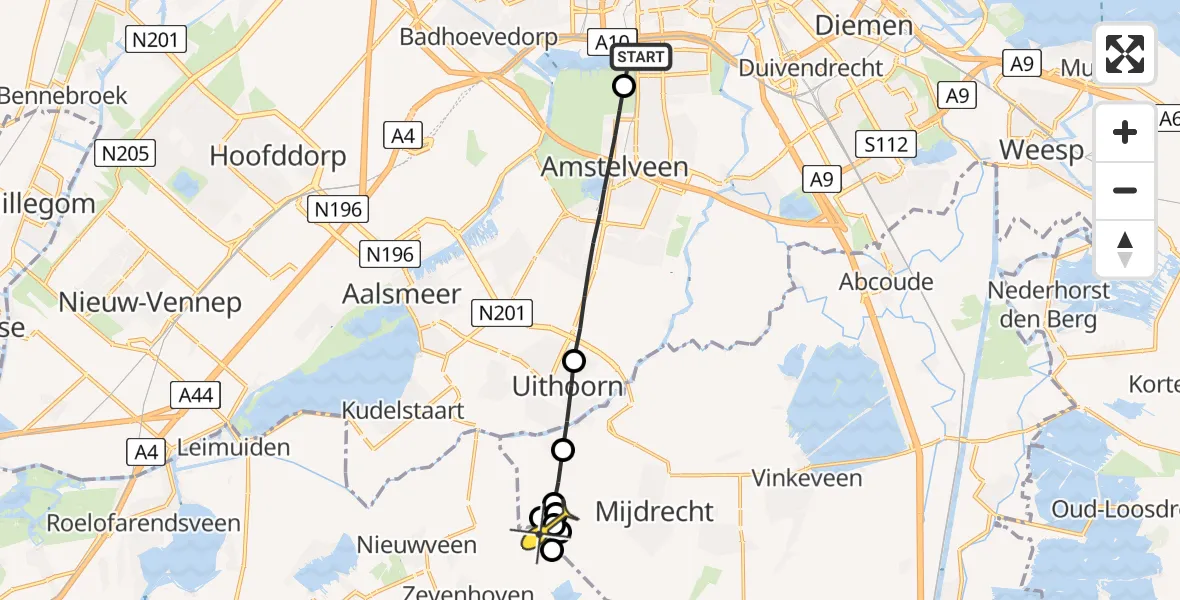 Routekaart van de vlucht: Lifeliner 1 naar De Hoef