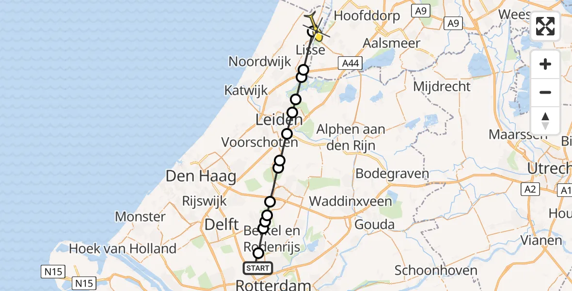 Routekaart van de vlucht: Lifeliner 2 naar Hillegom