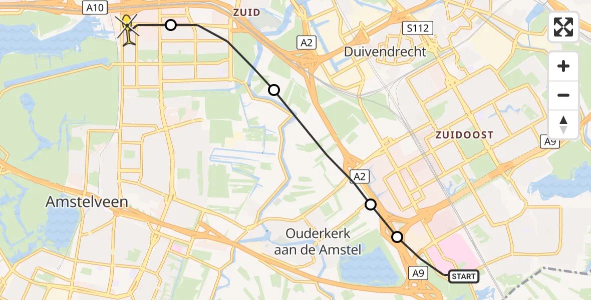 Routekaart van de vlucht: Lifeliner 1 naar VU Medisch Centrum Amsterdam