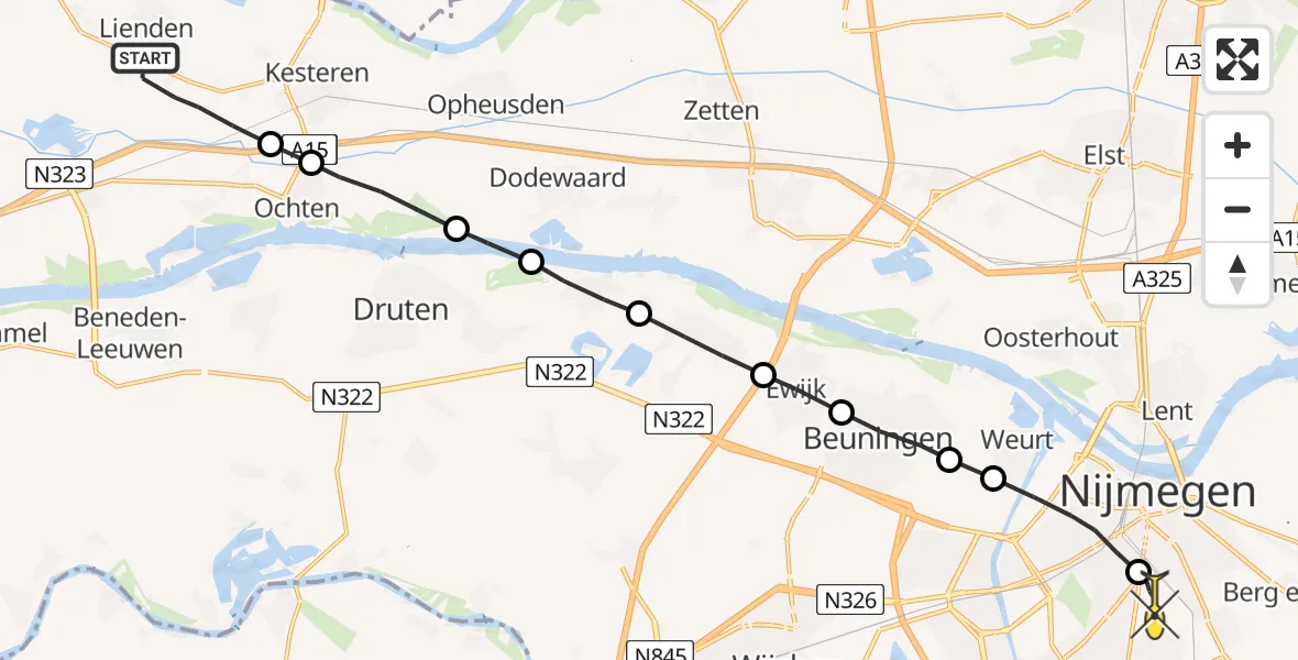 Routekaart van de vlucht: Lifeliner 3 naar Radboud Universitair Medisch Centrum