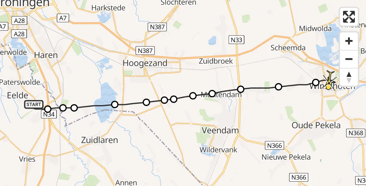 Routekaart van de vlucht: Lifeliner 4 naar Winschoten