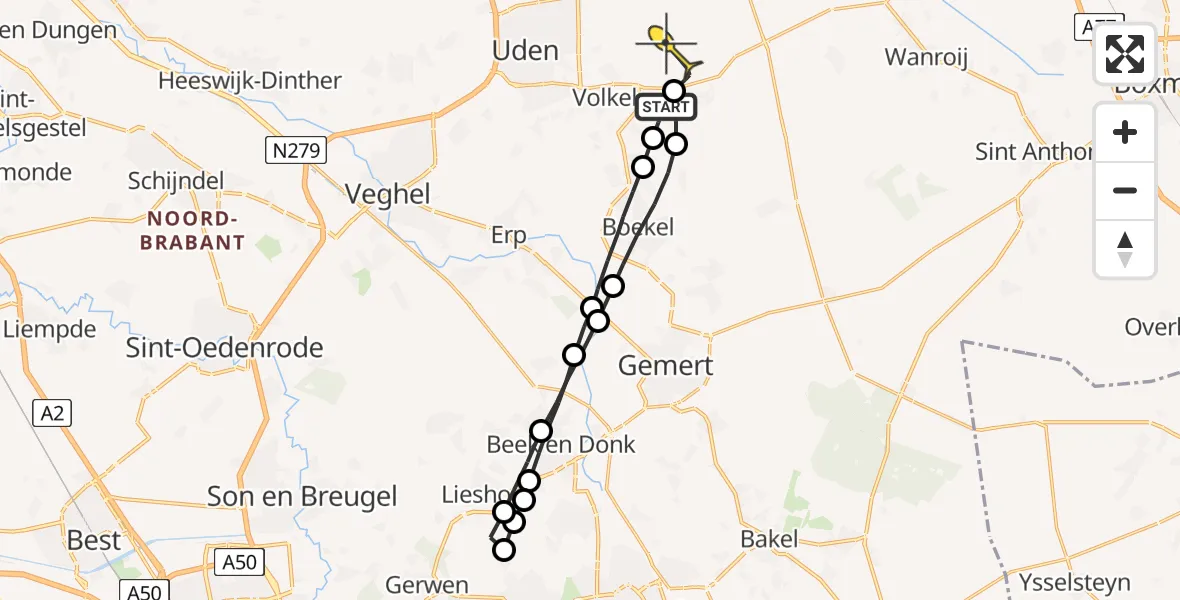 Routekaart van de vlucht: Lifeliner 3 naar Vliegbasis Volkel