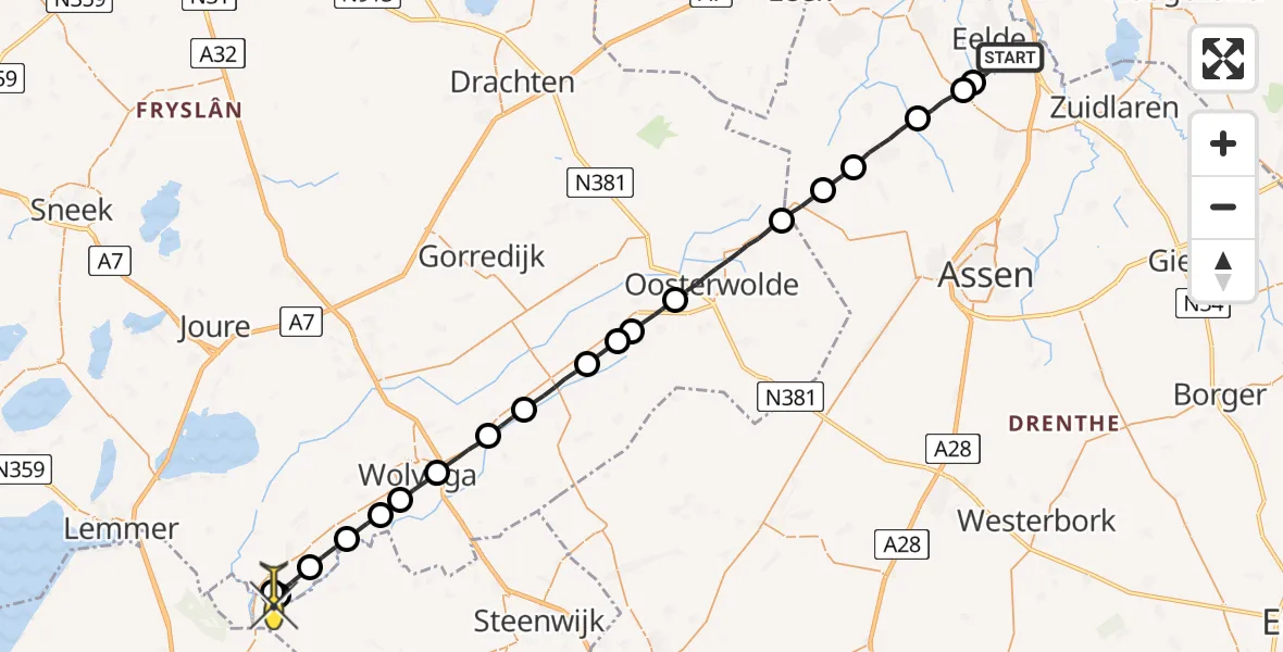 Routekaart van de vlucht: Lifeliner 4 naar Spanga