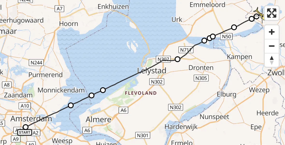 Routekaart van de vlucht: Lifeliner 1 naar Sint Jansklooster