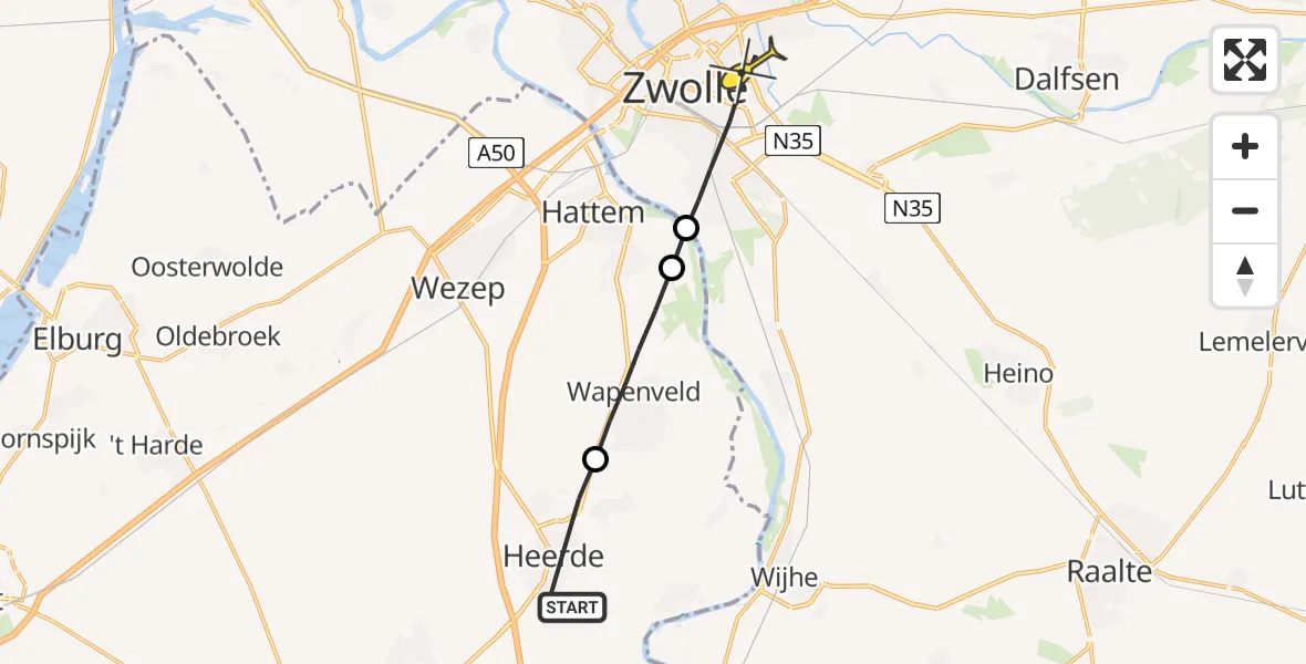 Routekaart van de vlucht: Lifeliner 3 naar Zwolle