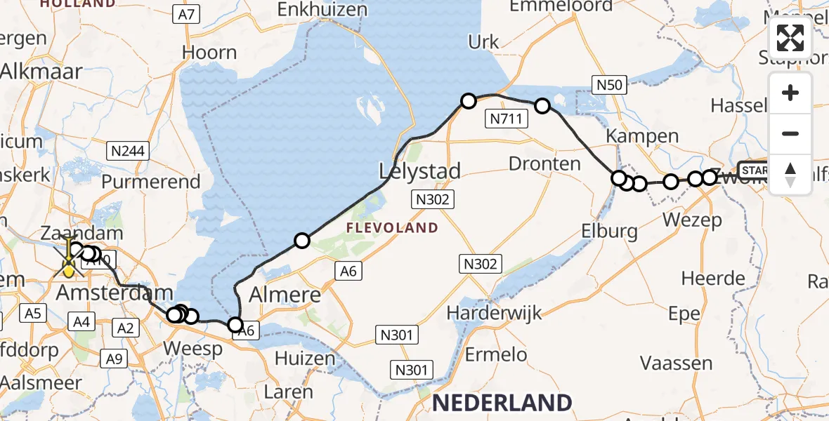 Routekaart van de vlucht: Lifeliner 1 naar Amsterdam Heliport