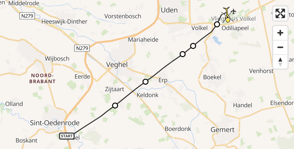 Routekaart van de vlucht: Lifeliner 3 naar Vliegbasis Volkel