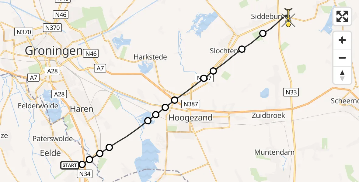 Routekaart van de vlucht: Lifeliner 4 naar Siddeburen