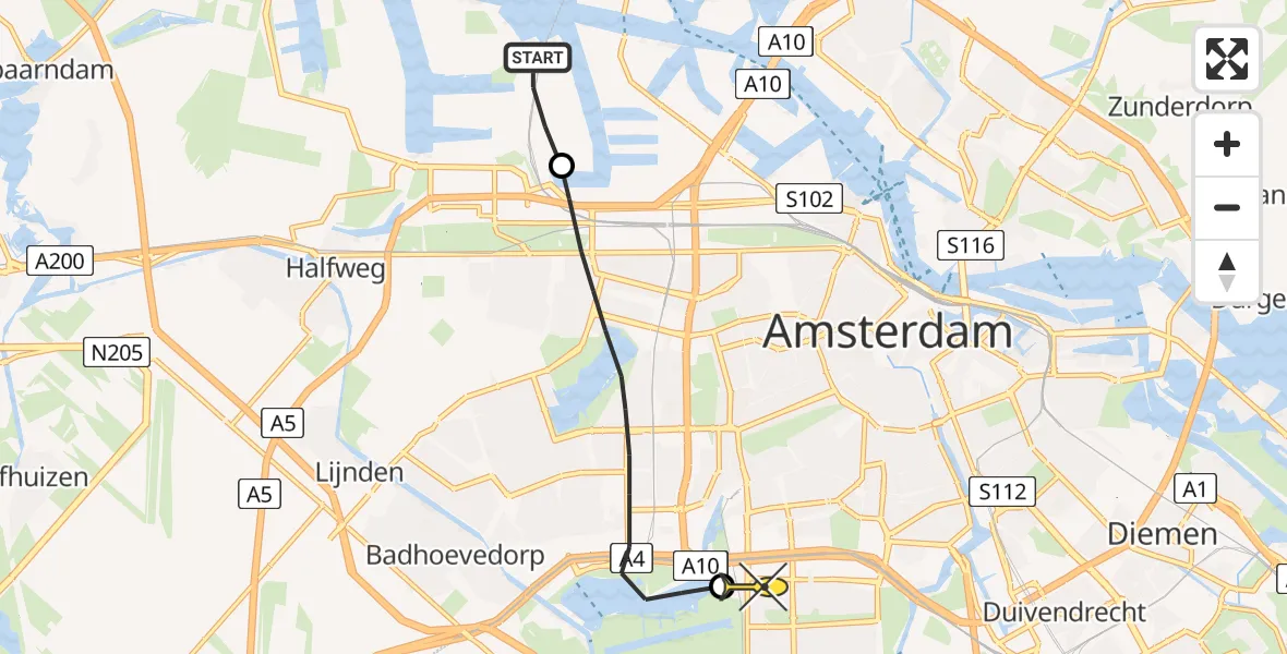 Routekaart van de vlucht: Lifeliner 1 naar VU Medisch Centrum Amsterdam