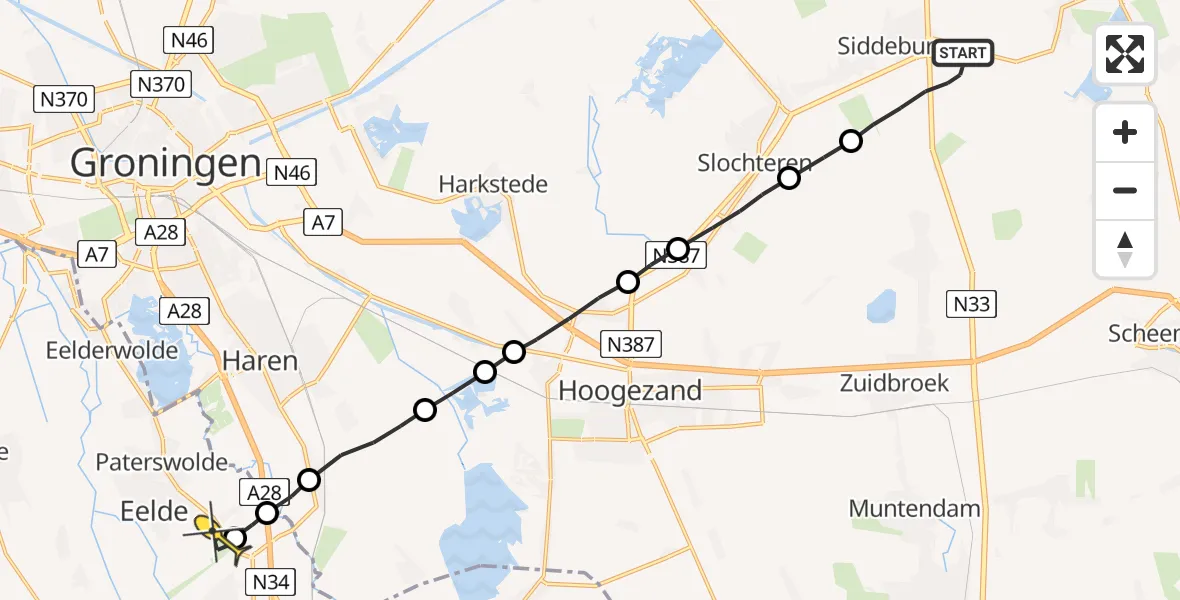 Routekaart van de vlucht: Lifeliner 4 naar Groningen Airport Eelde