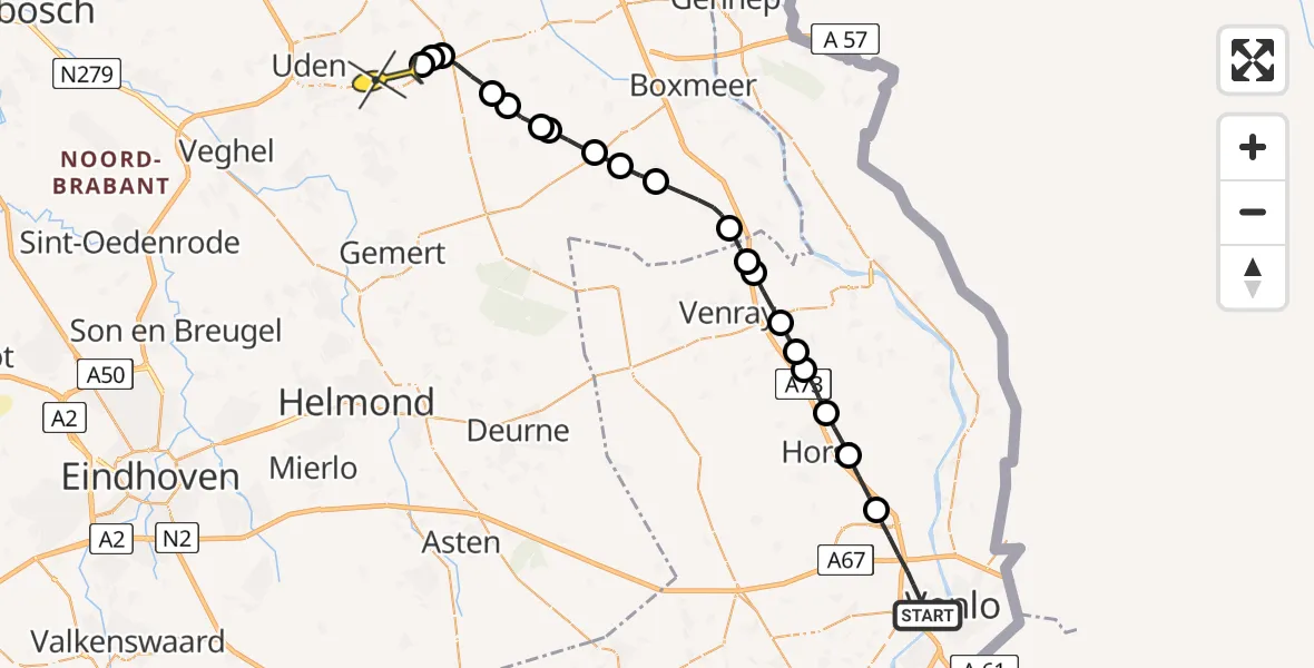 Routekaart van de vlucht: Lifeliner 3 naar Vliegbasis Volkel