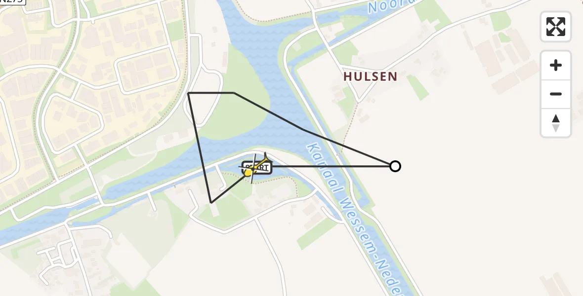 Routekaart van de vlucht: Politieheli naar Nederweert