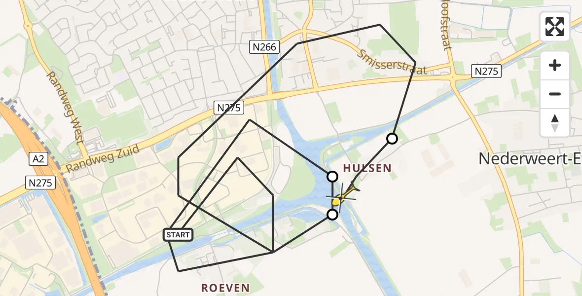 Routekaart van de vlucht: Politieheli naar Nederweert-Eind