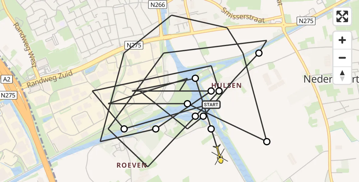 Routekaart van de vlucht: Politieheli naar Nederweert