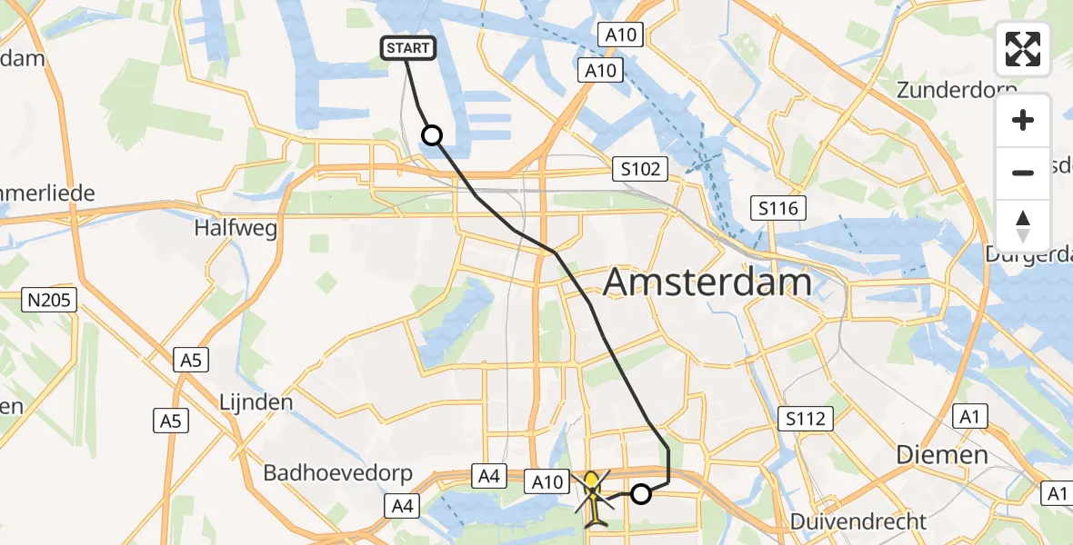 Routekaart van de vlucht: Lifeliner 1 naar VU Medisch Centrum Amsterdam