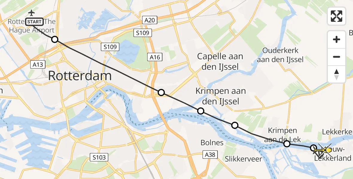 Routekaart van de vlucht: Lifeliner 2 naar Nieuw-Lekkerland