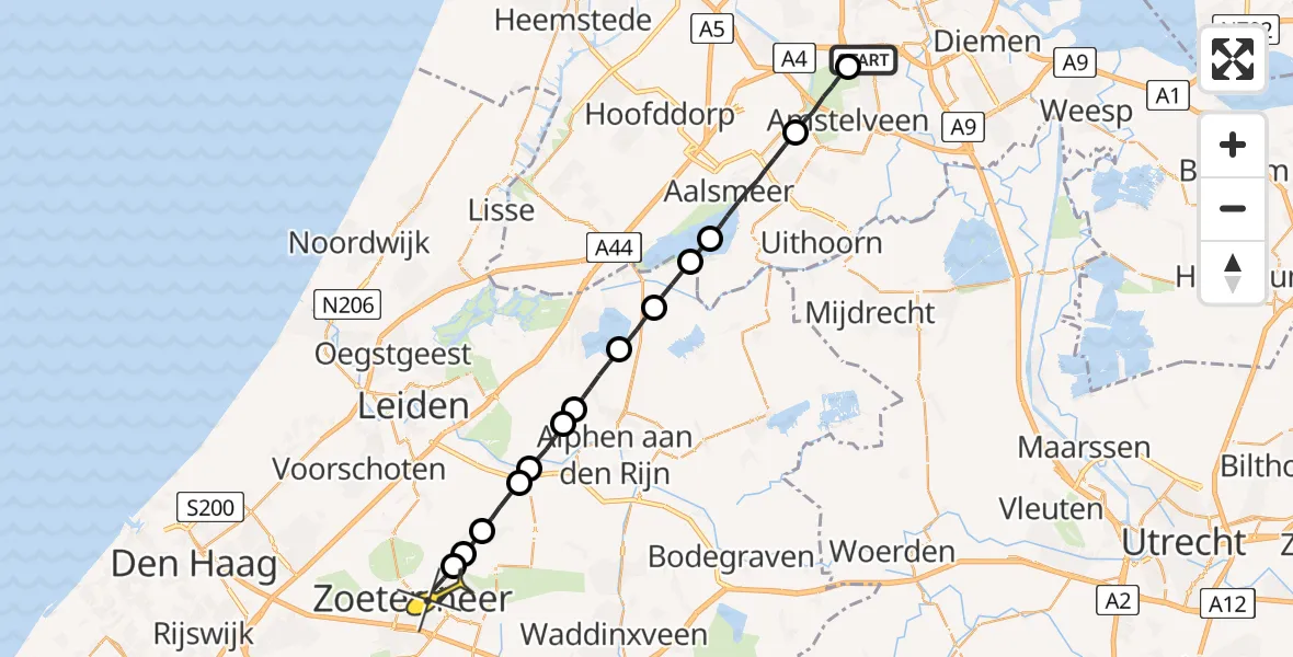 Routekaart van de vlucht: Lifeliner 1 naar Zoetermeer