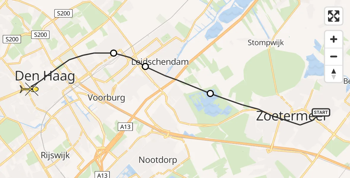 Routekaart van de vlucht: Lifeliner 1 naar Den Haag