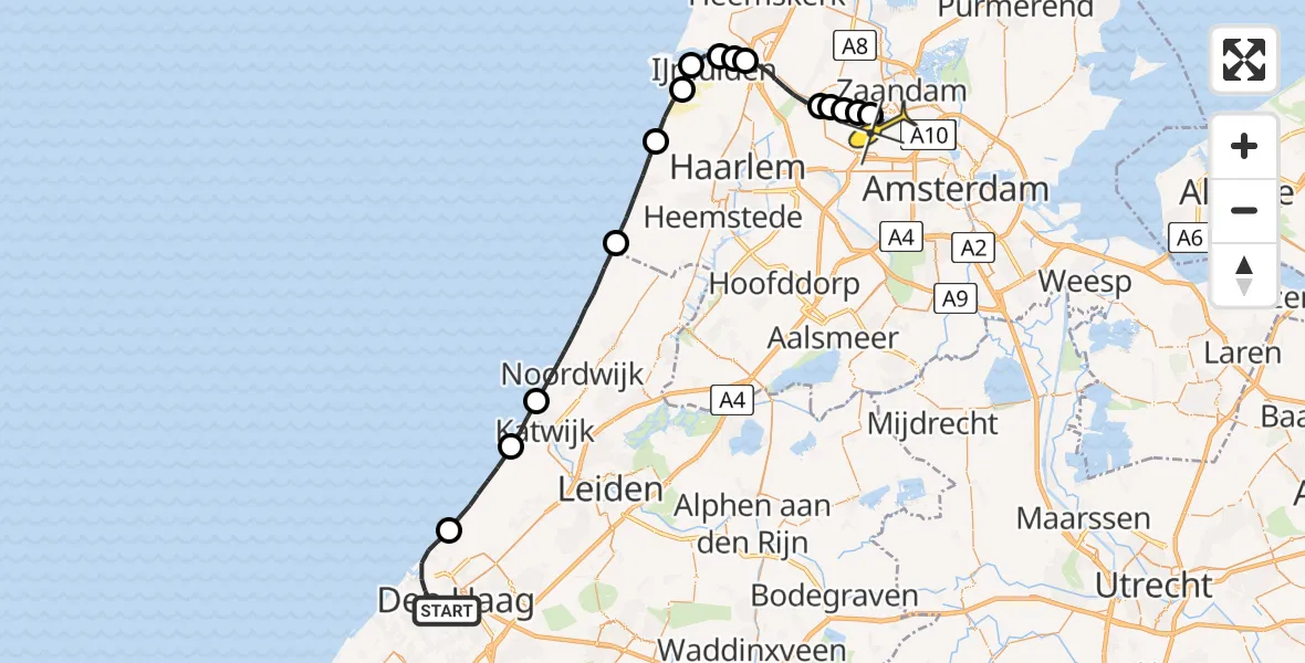 Routekaart van de vlucht: Lifeliner 1 naar Amsterdam Heliport