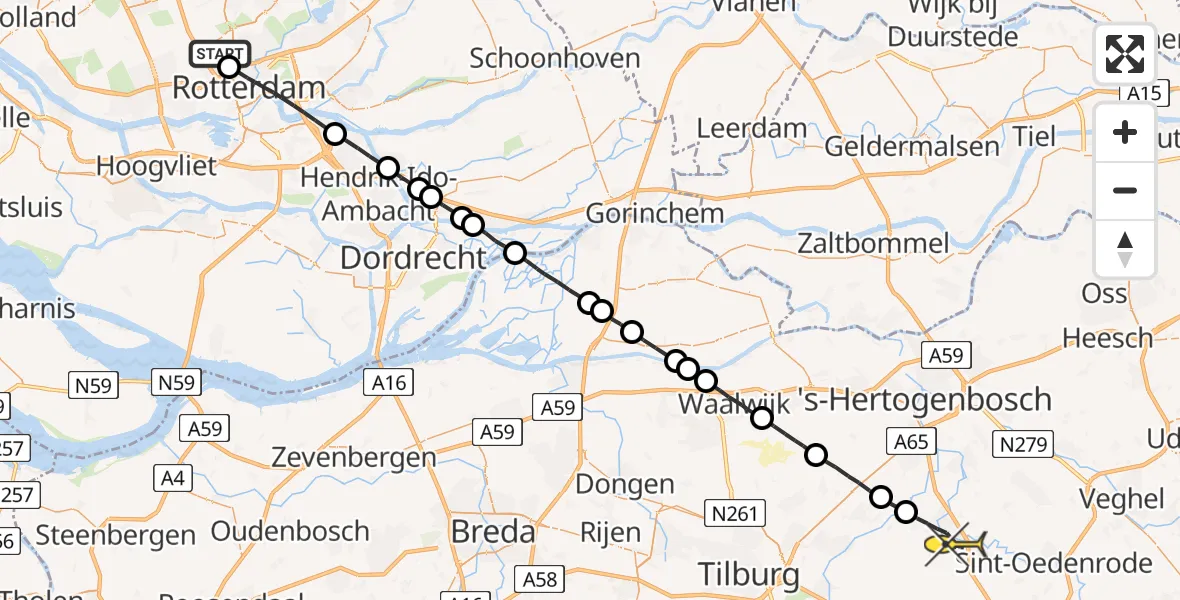 Routekaart van de vlucht: Lifeliner 2 naar Boxtel